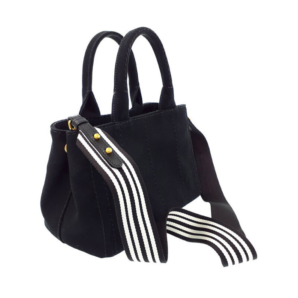 Prada Black handles canvas 2way Tote handbag top Canapa